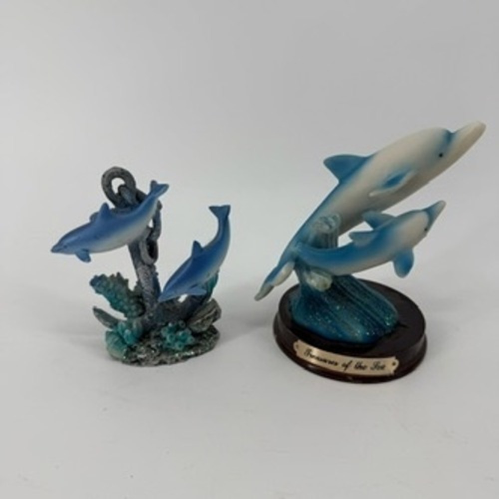 Treasures of the Sea Dolphin Figurine Set Nautical Anchor Decor Blue White Resin